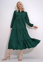 Flounce Hem Crinkle Maxi Dress